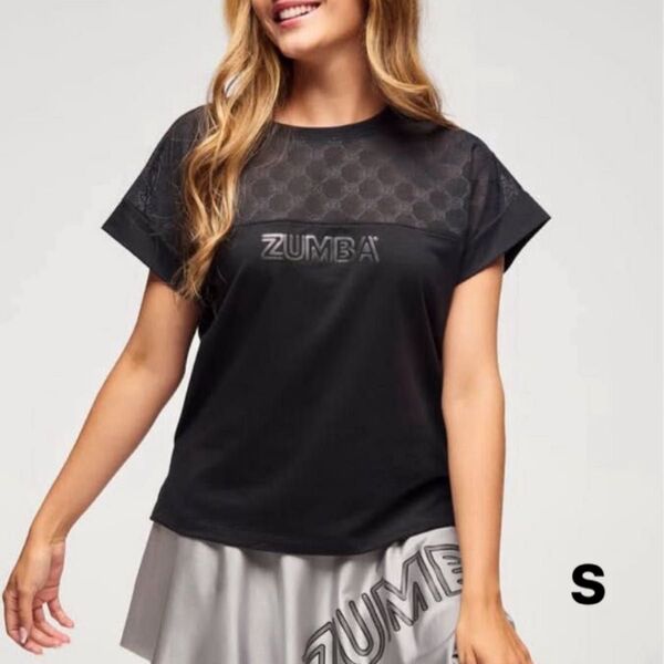 【新品】新作 ズンバ zumba ウェア トップス Tシャツ 半袖 レディース 黒 シルバー/S
