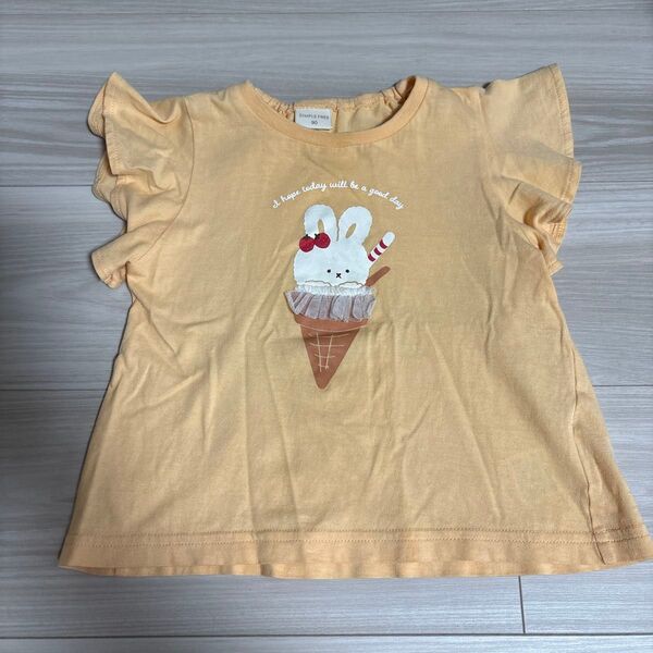 赤ちゃん本舗 90センチ 半袖Tシャツ オレンジ うさぎ 袖フリル
