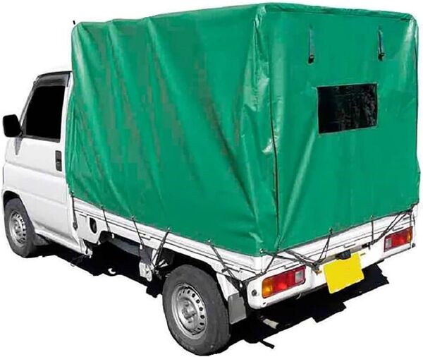 Galileo 軽トラック幌 軽トラ 幌 替え幌 軽トラック荷台幌 軽トラック グリーン色 PVC素材 防水 防風 後幕巻上げ式