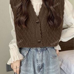 【新品未使用】スカラップトリム ボタンフロント ケーブルニットベスト SHEIN