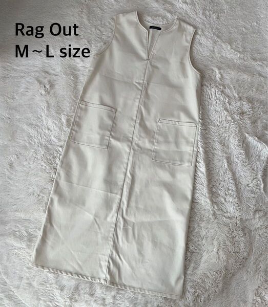 RagOut ノースリーブ デニムジャンパースカート 白 ノースリーブワンピース サイズM L