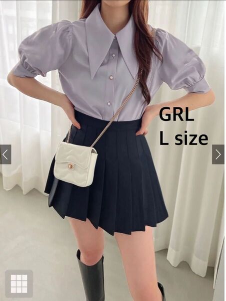 GRL バリモアカラーパフスリーブブラウス 半袖 パープル サイズL