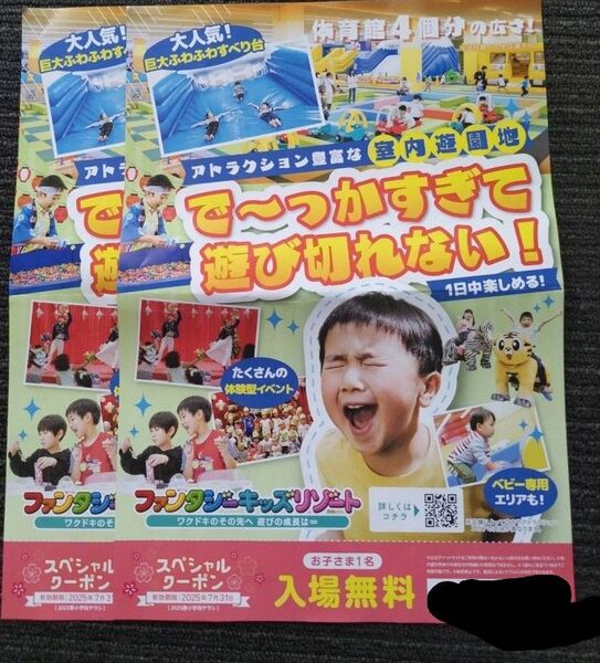 ファンタジーキッズリゾート 入場無料券 2枚