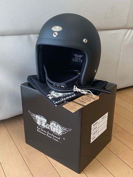 TT&CO. 500-TX ジェットヘルメット マットブラック ダブルストラップ仕様 新品 未使用品 元箱&タグ&袋付き 日本製