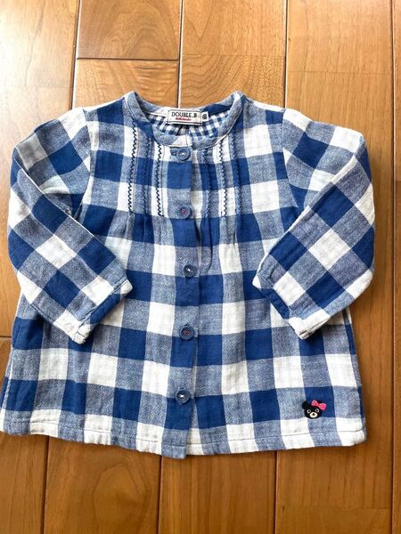 ミキハウス チュニック チェック 80センチ ロゴ入り ガールズ 長袖 ガーゼ生地 綿100% ダブルB