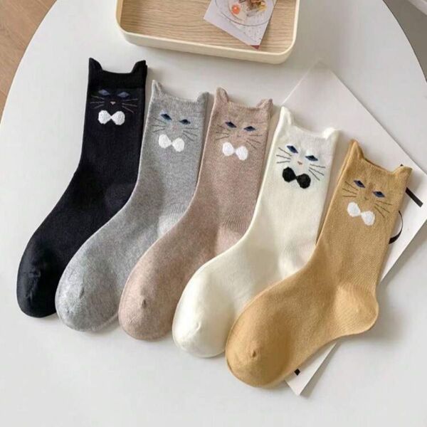 新品 猫 靴下 5点セット レディース ソックス 22〜25センチ キャット 可愛い