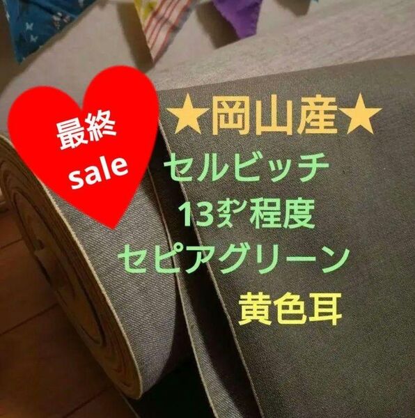 ★岡山産★G77セルビッチ 13程度 セピアグリーン 黄色耳 1m→量変更OK 事前コメントで24Hクーポン新出品対応可能