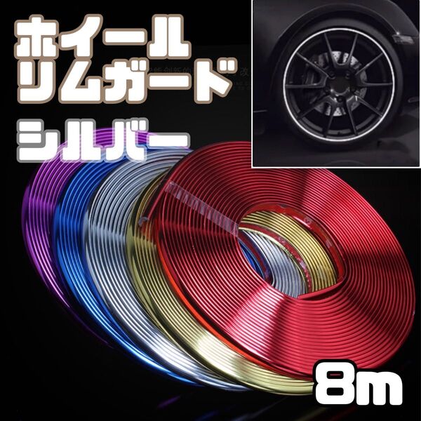新品 リムガード 8m シルバー 銀 メッキ仕様 リムライン ホイールガード 外装モール ドアエッジ 車用品 バイク ドレスアップ