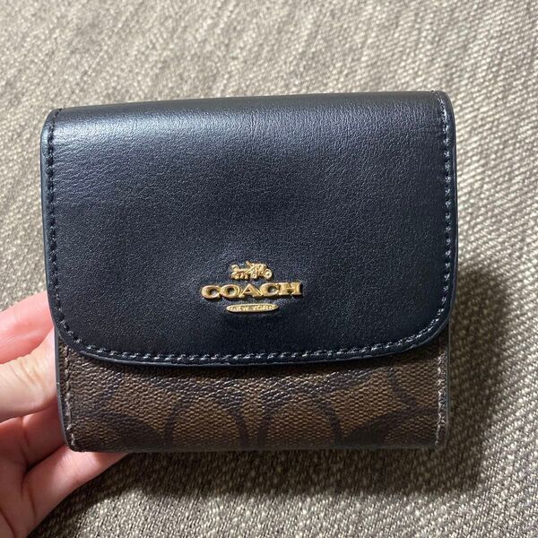 COACH コーチ黒とブラウンブラウン×ブラック/三つ折り財布 ウォレット 札入れ 小銭入れ レザー
