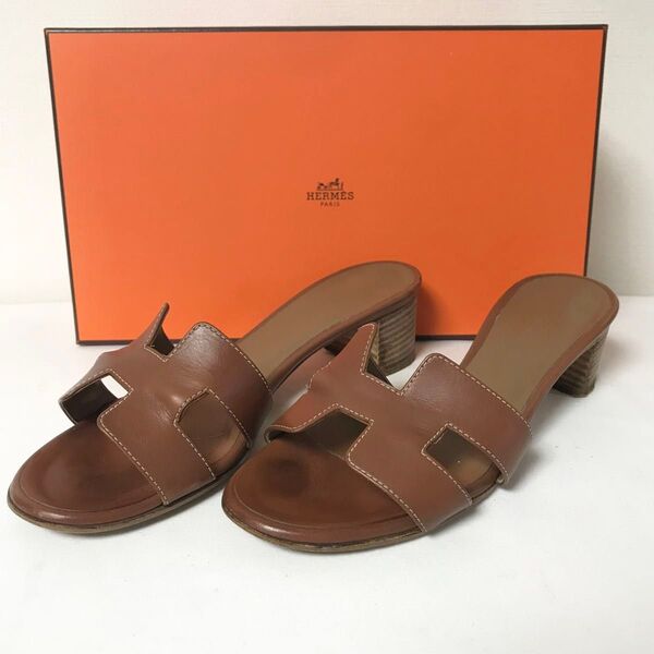 Hermes エルメス オラン ブラウン カーフ サンダル ヒール Oran Brown Calf Leather Sandals