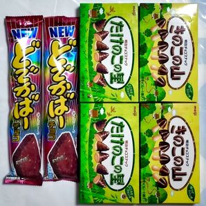 きのこの山×2個,たけのこの里×2個:明治・NEWどでかばーチョコ×2個:フルタ製菓 計6個