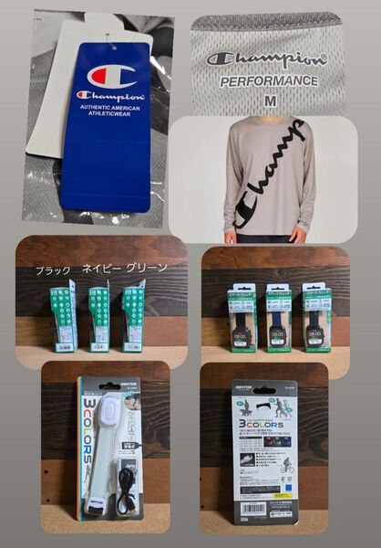 champion ODORLESS ロンT M & スマートウォッチ & GENTOS セーフティバンド(3色切り替えタイプ)