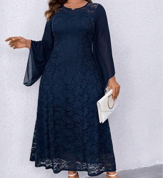大きいサイズ パーティ ドレス 4XL ネイビー