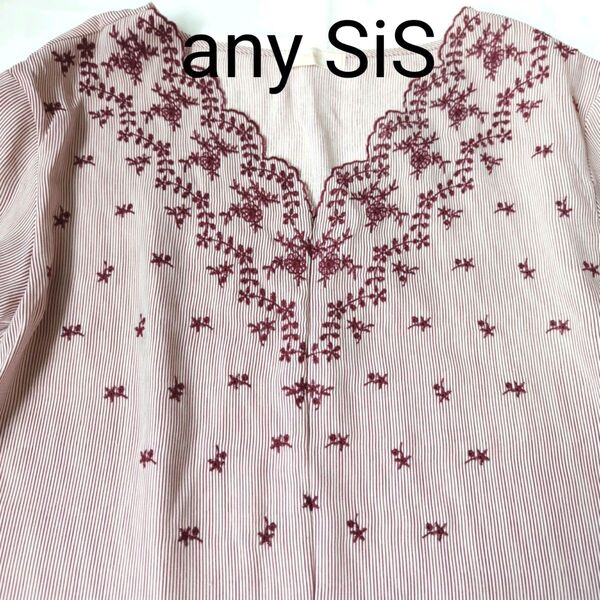 any SiS フラワーエンブロイダリーシャツ M スカラップカラー ブラウス