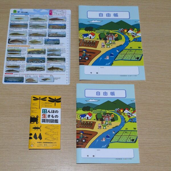「田んぼの生きもの識別図鑑」・自由帳2冊・下敷き