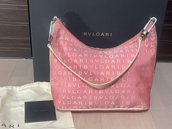 BVLGARI ブルガリ ロゴマニア キャンバス レザー ワンショルダー ピンク