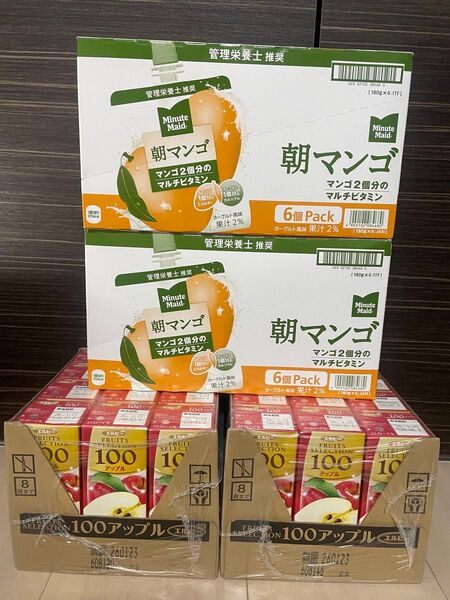 紙パック エルビーフルーツセレクション100%アップル200ml 24本 ミニッツメイド朝マンゴー12個 合計36点セット