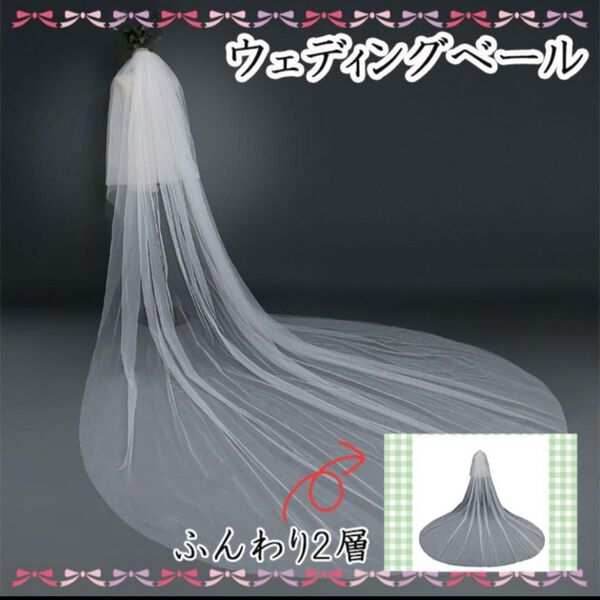 3m ロング ウェディングベール 2層 ベールダウン 結婚式 ブライダル