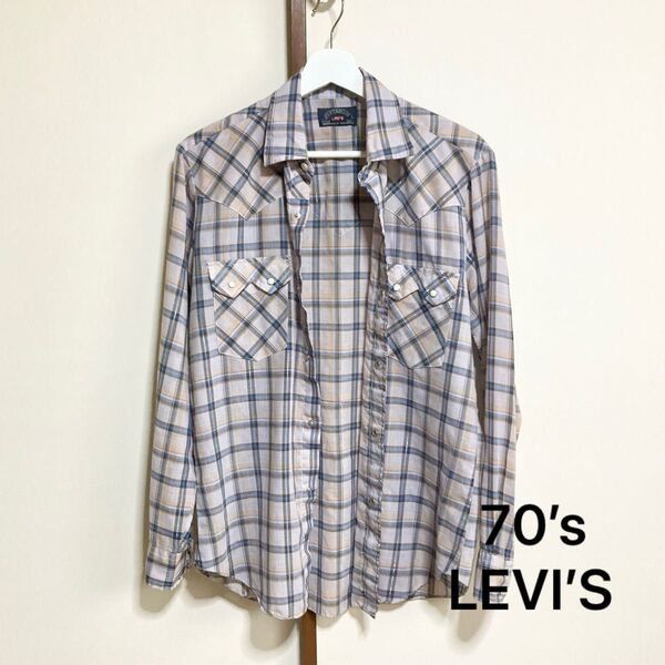 70s LEVI’S BIGEビンテージウエスタンシャツ M 襟芯 人気 希少