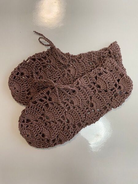 手編み靴下 綿100% 22.5~24cm ハンドメイド
