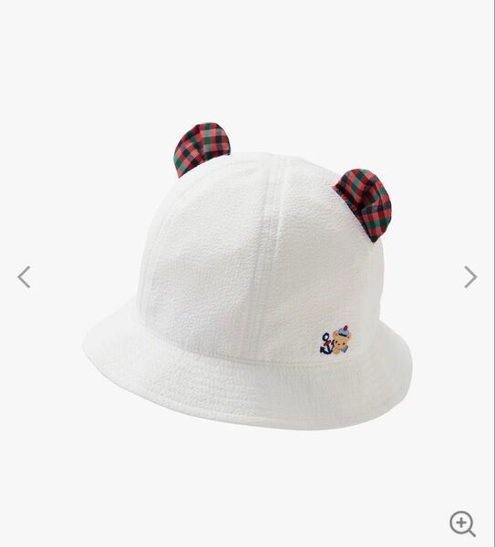 極美品 ファミリア 夏物 ベビー帽子 49〜51 現行品 クマ柄 ファミちゃん ベビー服 バケットハット 赤チェック ホワイト