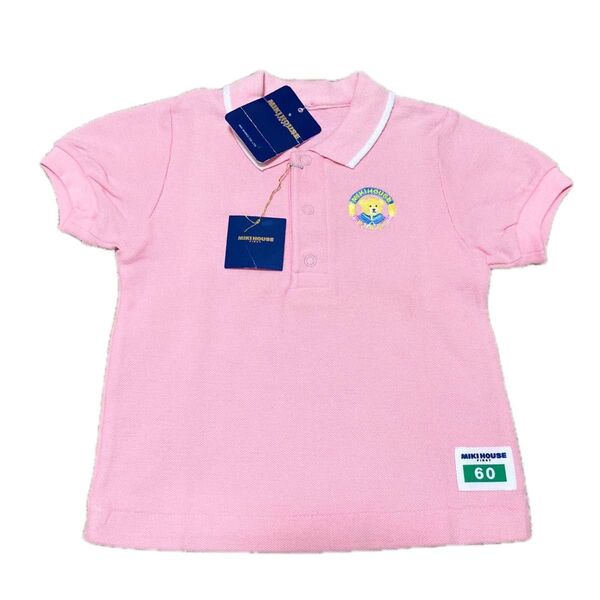 新品 ミキハウス 60 半袖ポロシャツ ベビー服 夏物 女の子 クマ柄 トップス Tシャツ 新生児 レトロ ヴィンテージ