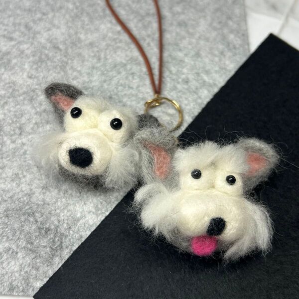 シュナウザー ハンドメイド 羊毛フェルト マスコット 犬 ハンドメイド羊毛フェルト アートドール