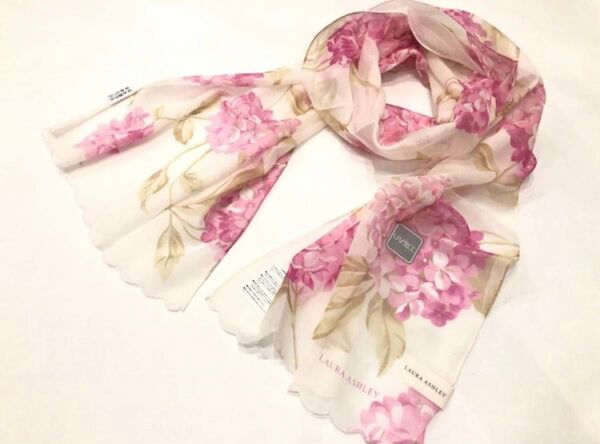 新品 ローラアシュレイ 薄い ストール UV加工 LAURA ASHLEY ピンク 紫陽花 紫外線防止に