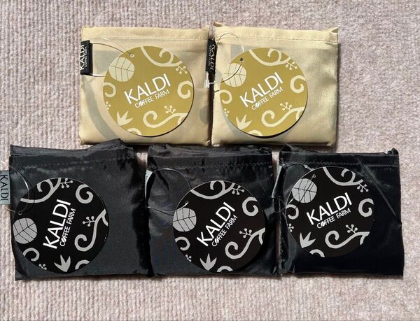 【新品タグ付き】まとめ売り caldi カルディ エコバッグ to be happy ベージュ ブラック 5個セット