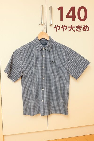 キッズ 半袖シャツ 140cm/やや大きめ チェック柄 ネイビー系