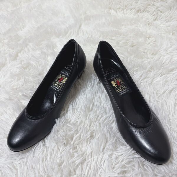 未使用級 MIHAMA ミハマ パンプス 24㎝ 黒 ブラック レザー