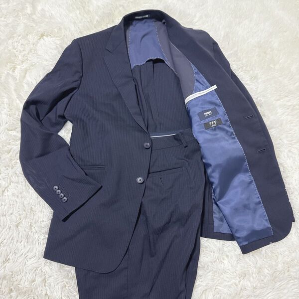 PERSONS' FOR MEN パーソンズフォーメンビジネス ネイビー ストライプ 背抜き スーツ セットアップ ストライプ
