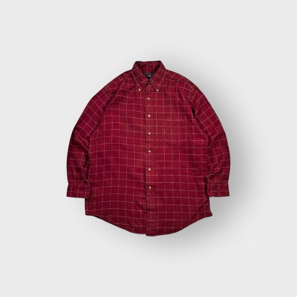 古着 90s〜 Brooks Brothers チェック シャツ 長袖 バーガンディ 綿 ブルックスブラザーズ コットン イタリア