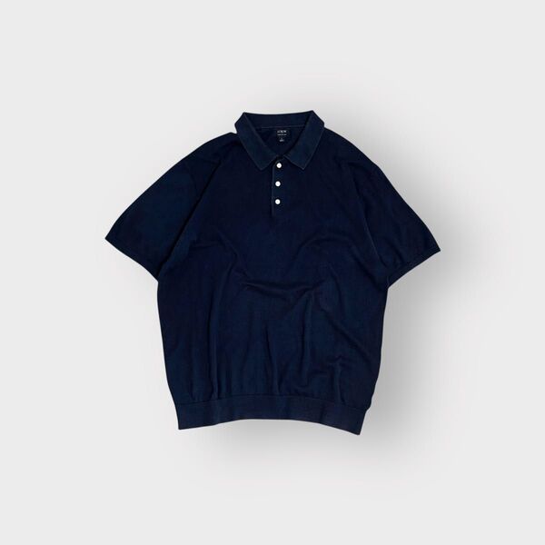 古着 00s J.CREW コットン 半袖 ポロシャツ サマーニット 短丈 紺色 半袖ポロシャツ J.クルー ニットポロシャツ