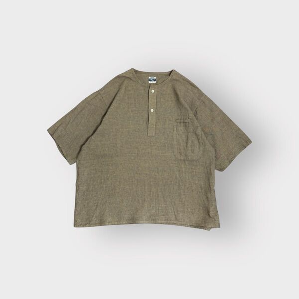 古着 Army twill リネン コットン ヘンリーネック Tシャツ 短丈 半袖Tシャツ ノーカラー ポロシャツ プルオーバー