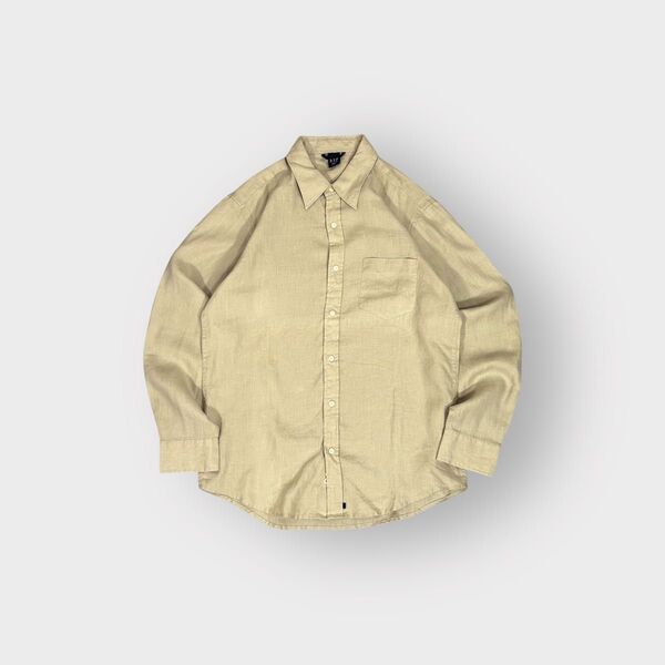 古着 00s OLD GAP リネン シャツ 長袖 無地 ブランク ベージュ 麻 ヘンプ オールド ギャップ ノームコア