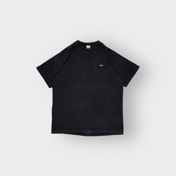 古着 00s NIKE ナイキ 半袖 Tシャツ ブラック スウォッシュ 黒 クルーネック ブランク ワンポイント