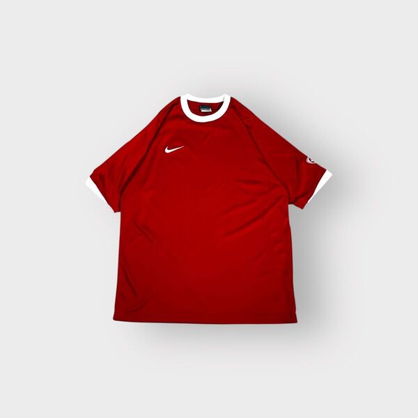 古着 00s NIKE リンガー Tシャツ ゲームシャツ サテン レッド 短丈 ナイキ 半袖 cityboy 海外ストリート
