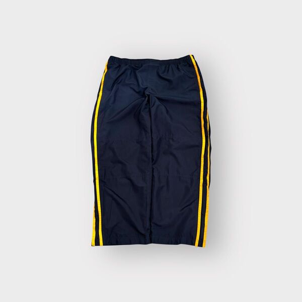 古着 90s〜 OLDNAVY ナイロンパンツ 極太 ストライプ ダークネイビー イエロー ジャージ ワイド ルーズ シャカパン
