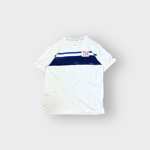 古着 00s TOMMYHILFIGER 半袖 Tシャツ 短丈 シングルステッチ トミーヒルフィガー ボーダー cityboy