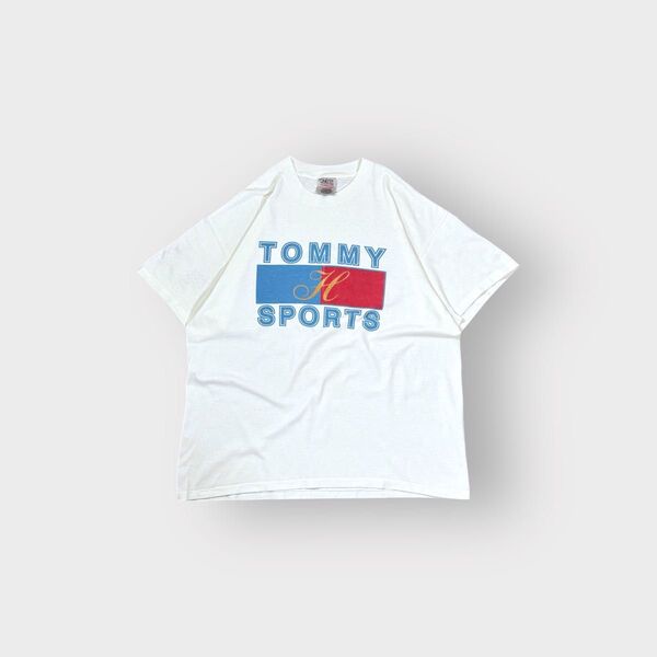 古着 90s TOMMY SPORTS プリント Tシャツ シングルステッチ 半袖 トミーヒルフィガー ホワイト ブランド ロゴ