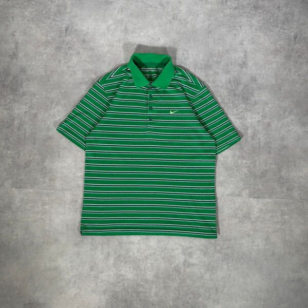 古着 00s NIKE golf ナイキ ポロシャツ 半袖 ボーダー グリーン 短丈 cityboy ノームコア 海外ストリート