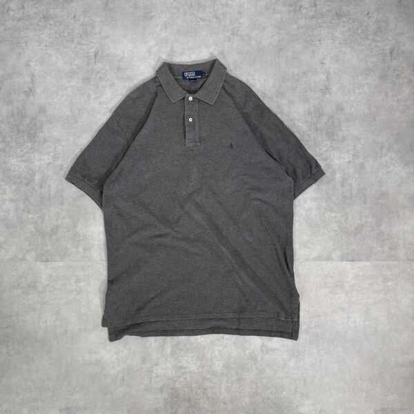 古着 90s ラルフローレン ポロシャツ グレー USA製 ネップ ノームコア 半袖ポロシャツ POLO RALPH LAUREN