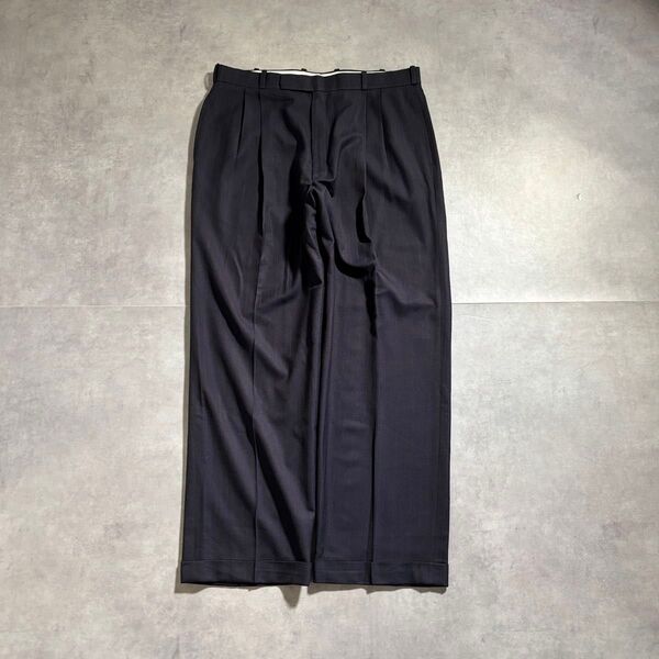 古着 70s〜 vintage ワイド スラックス ツータック ストライプ ブラック ルーズ ワイドパンツ cityboy 黒