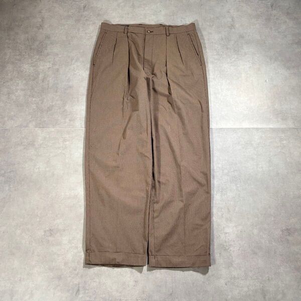 古着 90s TOMMY HILFIGER チェック パンツ スラックス ワイド トミーヒルフィガー イージー 極太 ツータック