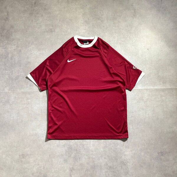 古着 00s NIKE リンガー Tシャツ ゲームシャツ サテン レッド 短丈 ナイキ 半袖 cityboy 海外ストリート