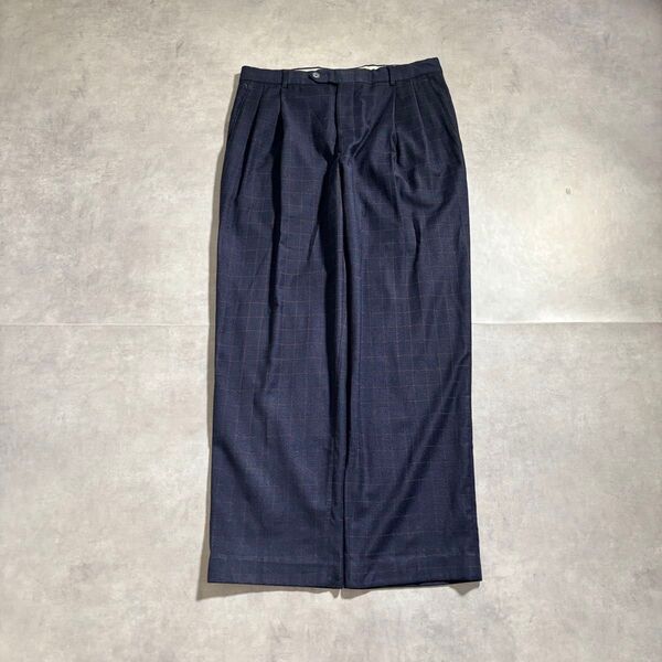 古着 80s〜90s チェック パンツ ツータック ワイド スラックス USA製 サマーウール イージーパンツ cityboy