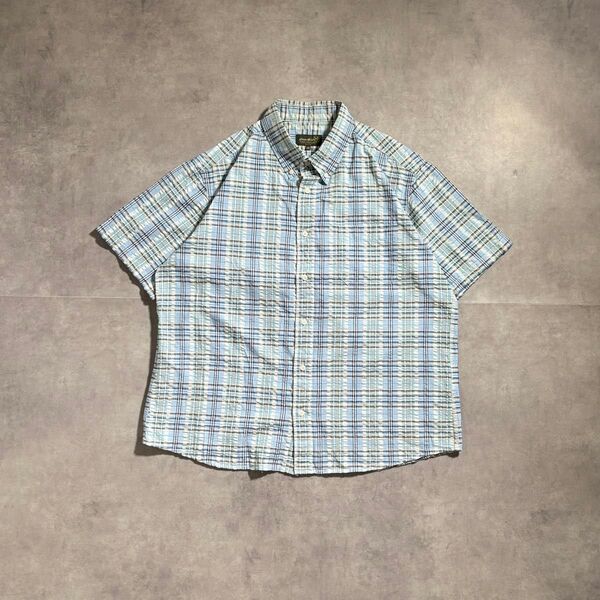 古着 00s〜 Eddie Bauer チェックシャツ 短丈 シアサッカー 半袖 エディーバウアー ボタンダウン シティーボーイ