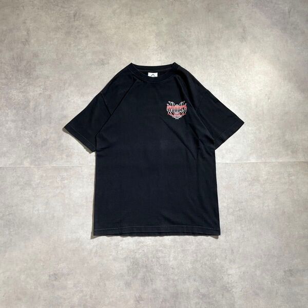 古着 90s〜 AAA woodys プリント Tシャツ 半袖 単車 バイク Made in USA アメリカ製 ブラック 黒