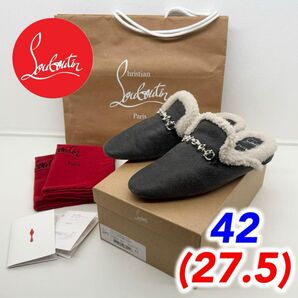 ルブタン ファー スリッパ ミュール サンダル ナッパレザー 27.5 黒 ブラック Woolito Swing Mules